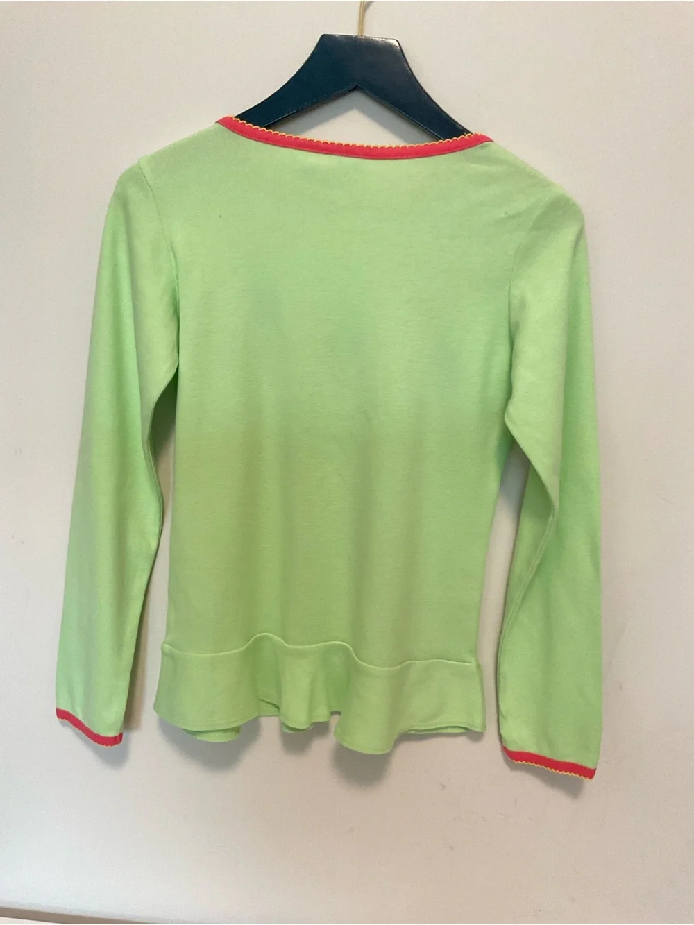 Talbots Kids Girls' Light Green Snail Appliqué  Top with Coral Trim Size 8